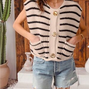 So Me Big Metal Button Stripe Knitted
Sweater Vest Top